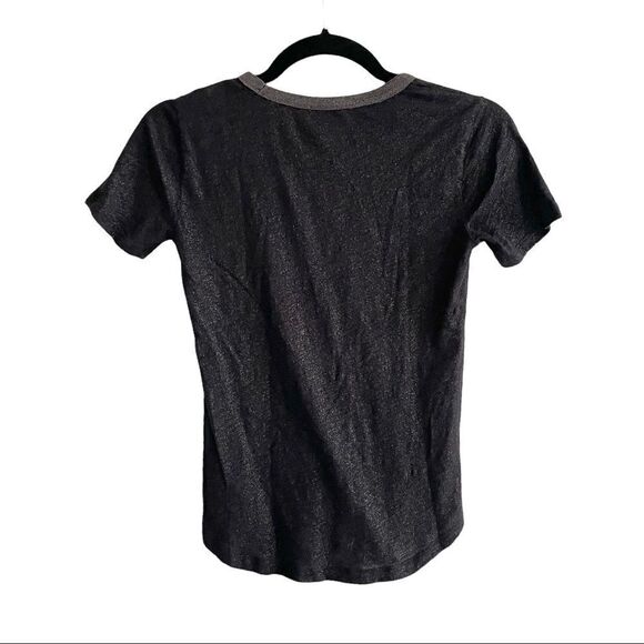 J. CREW Scoop Neck Short Sleeve T-Shirt Blouse Top Black Metallic Shimmer XXS - Picture 2 of 5